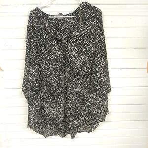Worthington 3x Black White Spotted Sheer Longsleeve Blouse Business Casual